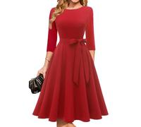 DRESSTELLS Valentines Day Dresses, Cocktail Tea Party Formal Wedding Guest Dress Knee Length, Mother of Bride Evening Gala Gown Modest Aline 3/4 Long Sleeve Vintage, 2026 Spring, Red L