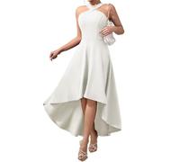 DRESSTELLS White Wedding Guest Dresses for Women UK, High Low Party Formal Petite Evening Dress Teens Prom Halter Bridesmaid Ladies Dress 2025 White S