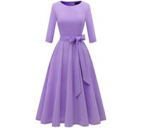 DRESSTELLS Womens Cocktail Dress, Wedding Guest Dresses for Bridesmaid, Formal Tea Party 3/4 Long Sleeve Mother of Bride Prom Evening Gala Graduation Modest A Line, 2026 Spring, Lavender L