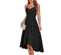 DRESSTELLS Women's Cocktail Dresses, Black Tie Wedding Guest Homecoming Vintage Tea Party Fit Flare Evening Club Ruffle Midi Dress Black M