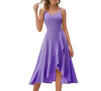 DRESSTELLS Women's Cocktail Dresses, Fall Wedding Guest Bridesmaid Homecoming Party Formal Church Strap Petite Midi Dress Lavender S