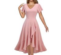 DRESSTELLS Women's Formal Dresses Blush Pink Wedding Dresses Ruffle Prom Wedding Guest Bridesmaid Petite Dress V Neck Cocktail Evening Dresses Blush XL