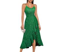 DRESSTELLS Women's Sequin Cocktail Dresses, Sparkly Semi Formal Wedding Guest Prom Party Modest Evening Ball Gowns Long Dress for Teens Glitter Green L
