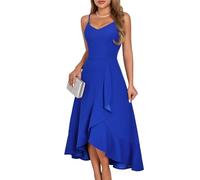 DRESSTELLS Women's Spaghetti Strap Dresses, 2025 Spring Midi Formal Bridesmaid Wedding Guest Modest Teens Prom Hi-Low Evening Party Dress Cocktail RoyalBlue M