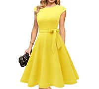 DRESSTELLS Women's Vintage 50s Round Neck Short-Sleeved Bridesmaid Dress, Cocktail Party, Wedding Dress, Yellow, 8