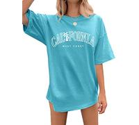 Dresswel Oversized T Shirts for Women California Tropical Graphic Print Vacation Tshirt Womens Summer Tops Crew Neck Short Sleeve Oversize Casual Loose Tees for Teens Girls