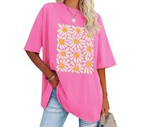 Dresswel Oversized T Shirts for Women Daisy Botanical Floral Graphic Print Tshirt Womens Crew Neck Short Sleeve Oversize Loose Tees Summer Tops