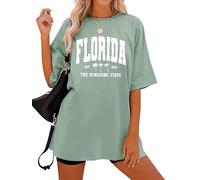 Dresswel Oversized T Shirts for Women Florida Tropical Palm Graphic Print Vacation Tshirt Womens Summer Tops Crew Neck Short Sleeve Oversize Casual Loose Tees for Teens Girls