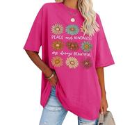 Dresswel Oversized T Shirts for Women Kindness Daisy Graphic Print Tshirt Womens Crew Neck Short Sleeve Oversize Loose Tees Summer Tunic Tops