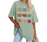 Dresswel Oversized T Shirts for Women Kindness Daisy Graphic Print Tshirt Womens Crew Neck Short Sleeve Oversize Loose Tees Summer Tunic Tops