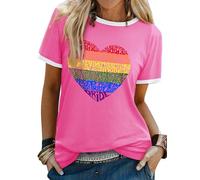 Dresswel Pride Shirts for Women Rainbow Flag Heart Graphic Print Short Sleeve T Shirt LGBT LGBT-Q Gay Pride Month Tee Tops