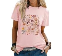 Dresswel T Shirts for Women UK Vintage Botanical Floral Gardener T-Shirt Wildflower Graphic Tees Crewneck Short Sleeve Summer Tee Tops for Garden Lovers