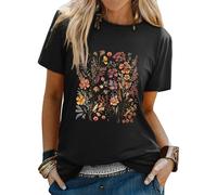 Dresswel T Shirts for Women UK Vintage Botanical Floral Gardener T-Shirt Wildflower Graphic Tees Crewneck Short Sleeve Summer Tee Tops for Garden Lovers