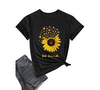 Dresswel Women Be Kind T Shirt Sunflower Graphic Print Blessed T Shirts Ladies Inspirational Tee Tops(Black, M)