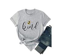 Dresswel Women Bee Kind T Shirt Cute Bee Graphic Print Shirt Round Neck Short Sleeve Tee Shirts Tops