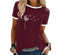 Dresswel Women Dandelion Graphic Printed T-Shirt Short Sleeve Ladies Summer Tops Basic Tee Shirts