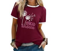 Dresswel Women Dandelion T-Shirt Spread Kindness Graphic Print Inspirational Tee Shirts Crew Neck Short Sleeve Summer Tops