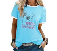 Dresswel Women Dandelion T-Shirt Spread Kindness Graphic Print Inspirational Tee Shirts Crew Neck Short Sleeve Summer Tops