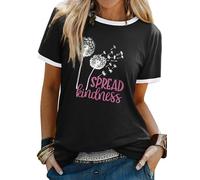 Dresswel Women Dandelion T-Shirt Spread Kindness Graphic Print Inspirational Tee Shirts Crew Neck Short Sleeve Summer Tops