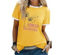 Dresswel Women Dandelion T-Shirt Spread Kindness Graphic Print Inspirational Tee Shirts Crew Neck Short Sleeve Summer Tops