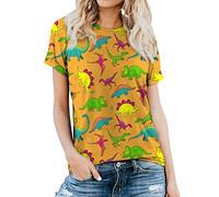 Dresswel Women Dinosaur T-Shirt Funny Animal Graphic Print Cute Tops Ladies Crew Neck Short Sleeve Tee Shirts