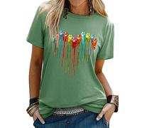 Dresswel Women Dog Paw Graphic Print T-Shirt Heart Pattern Funny Novelty Tshirts Crew Neck Short Sleeve Tee Shirt Summer Tops