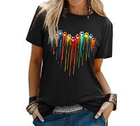 Dresswel Women Dog Paw Graphic Print T-Shirt Heart Pattern Funny Novelty Tshirts Crew Neck Short Sleeve Tee Shirt Summer Tops