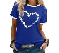 Dresswel Women Good Luck T-Shirt Daisy Flower Love Hearts Graphic Print Tshirts Crew Neck Short Sleeve Tee Tops