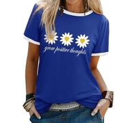 Dresswel Women Grow Positive Thoughts T-Shirt Daisy Flower Love Hearts Graphic Print Tshirts Crew Neck Short Sleeve Tee Tops