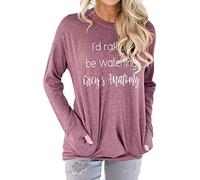 Dresswel Women Id Rather Be Watching Greys Anatomy Sweatshirt Pullover Long Sleeve Tops with Pocket Brick Red, Size 2XL