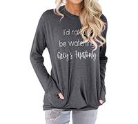 Dresswel Women Id Rather Be Watching Greys Anatomy Sweatshirt Pullover Long Sleeve Tops with Pocket Grey, Size L