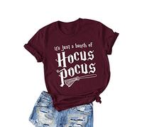 Dresswel Women Its Just A Bunch of Hocus Pocus T Shirt Halloween Shirt Crew Neck Short Sleeves Tops