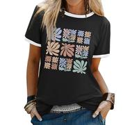 Dresswel Women Let It Be T Shirt Daisy Flower Graphic Print T-Shirt Crew Neck Short Sleeve Tee Tops A-Black
