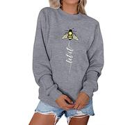 Dresswel Women Let It Bee Sweatshirt Bee Keepers Pullover Crew Neck Long Sleeve Tops Jumpers Blouse (Grey, L)