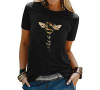 Dresswel Women Let It Bee T-Shirt Cute Tops Vintage Bee Graphic Tees Crew Neck Short Sleeve Tee Shirts Black