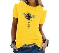 Dresswel Women Let It Bee T-Shirt Cute Tops Vintage Bee Graphic Tees Crew Neck Short Sleeve Tee Shirts Yellow