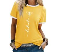 Dresswel Women Let It Bee T-Shirt Ladies Bee Graphic Shirt Crew Neck Short Sleeve Summer Tee Tops