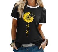 Dresswel Women Let It Bee T-Shirt Ladies Sunflower Bee Graphic Shirt Crew Neck Short Sleeve Summer Tee Tops