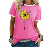 Dresswel Women Let It Bee T-Shirt Ladies Sunflower Bee Graphic Shirt Crew Neck Short Sleeve Summer Tee Tops