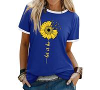Dresswel Women Let It Bee T-Shirt Ladies Sunflower Bee Graphic Shirt Crew Neck Short Sleeve Summer Tee Tops