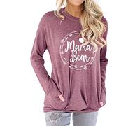 Dresswel Women Mama Bear Jumper Pullover Crew Neck Long Sleeve T Shirt Tops Sweatshirt with Pockets Brick Red