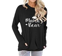 Dresswel Women Mama Bear Sweatshirt Pullover Crew Neck Long Sleeve Tops Jumpers Blouse with Pockets