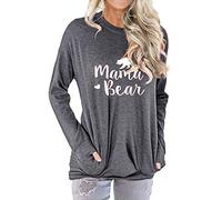 Dresswel Women Mama Bear Sweatshirt Pullover Crew Neck Long Sleeve Tops Jumpers Blouse with Pockets (Dark Grey, Size XL)
