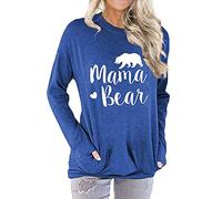 Dresswel Women Mama Bear Sweatshirt Pullover Crew Neck Long Sleeve Tops Jumpers Blouse with Pockets (Blue, Size L)