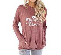 Dresswel Women Mama Bear Sweatshirt Pullover Crew Neck Long Sleeve Tops Jumpers Blouse with Pockets