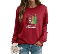 Dresswel Women Merry Christmas Jumper Christmas Tree Sweatshirt Xmas Pullover Long Sleeve Tops Blouse
