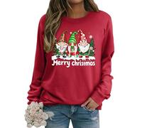 Dresswel Women Merry Christmas Jumpers Funny Gnome Graphic Print Sweatshirt Crew Neck Long Sleeve Dwarfs Xmas Pullover Tops Blouse