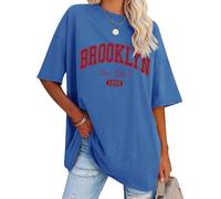 Dresswel Women Oversized T Shirt Brooklyn New York Letter Print Summer Loose Tops for Ladies Teen Girls Crew Neck Short Sleeve Casual Long Tee Shirts