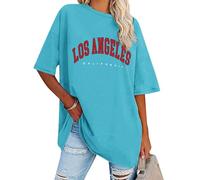 Dresswel Women Oversized T Shirt Los Angeles California Letter Print Summer Loose Tunic Tops for Ladies Teen Girls Crew Neck Short Sleeve Casual Long Tee Shirts