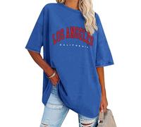 Dresswel Women Oversized T Shirt Los Angeles California Letter Print Summer Loose Tunic Tops for Ladies Teen Girls Crew Neck Short Sleeve Casual Long Tee Shirts
